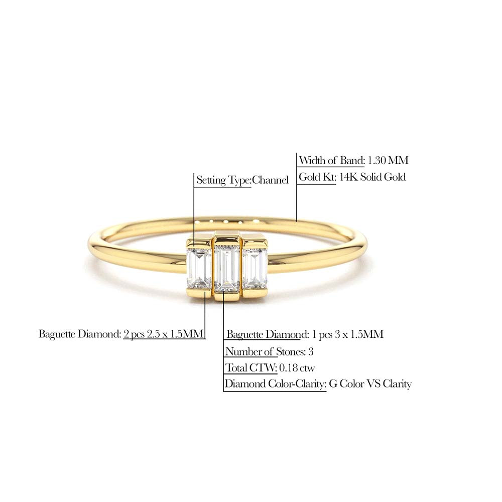 14K Gold Baguette Trio Diamond Ring - view 4