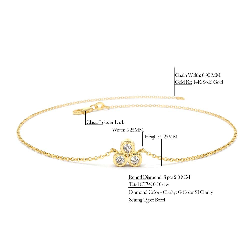 14K Gold Triangle Trio Dainty Diamond Bracelet - view 4