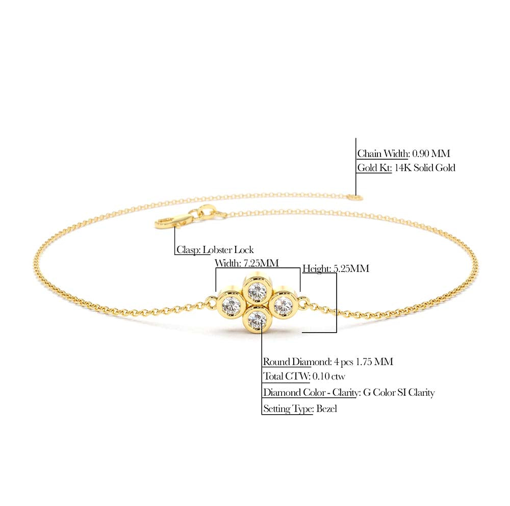 14K Gold Dainty Quad Diamond Bracelet - view 4