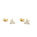 14K Gold Prong Setting Diamond Trio Tiny Stud Earrings by Orlina Fine