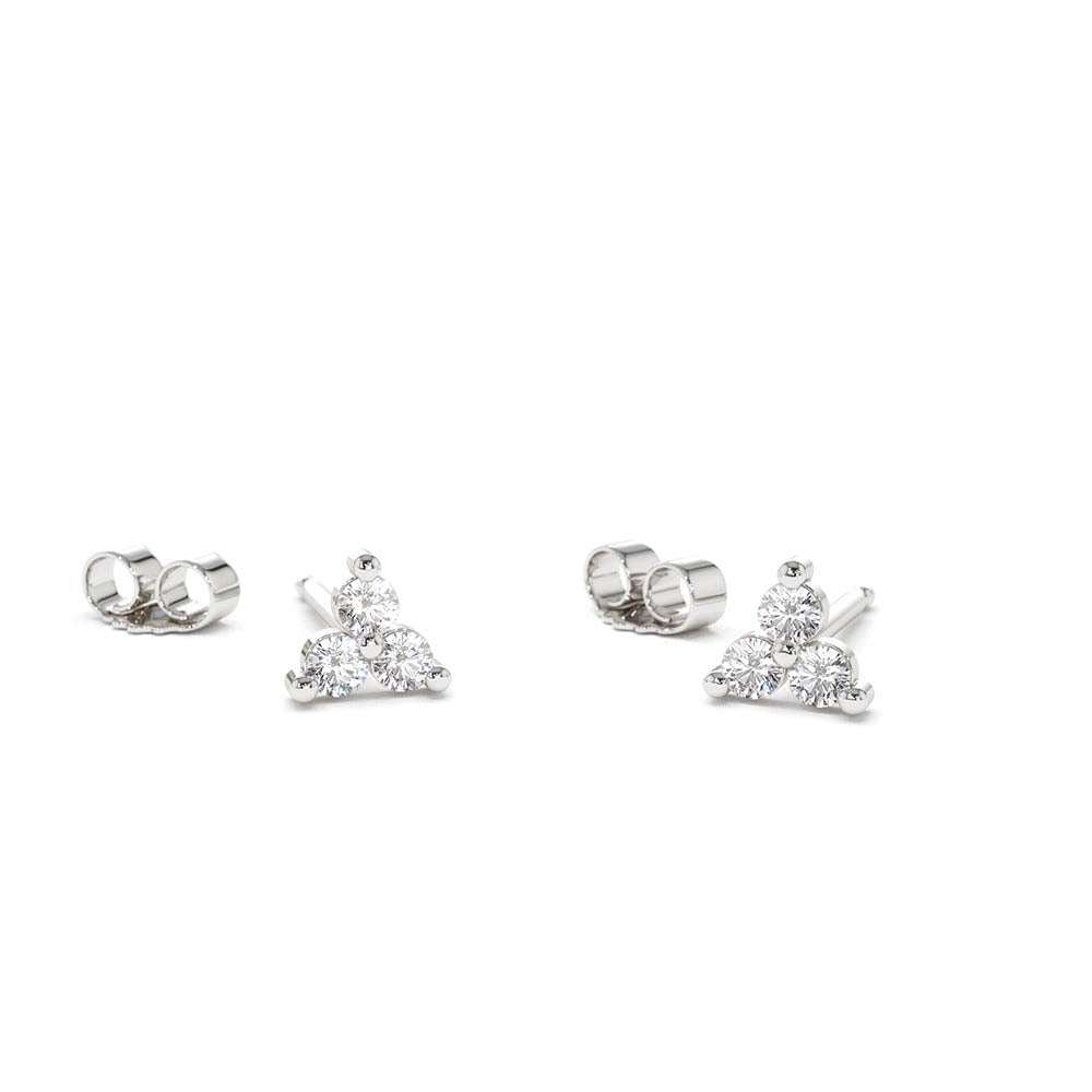 14K Gold Prong Setting Diamond Trio Tiny Stud Earrings - view 3