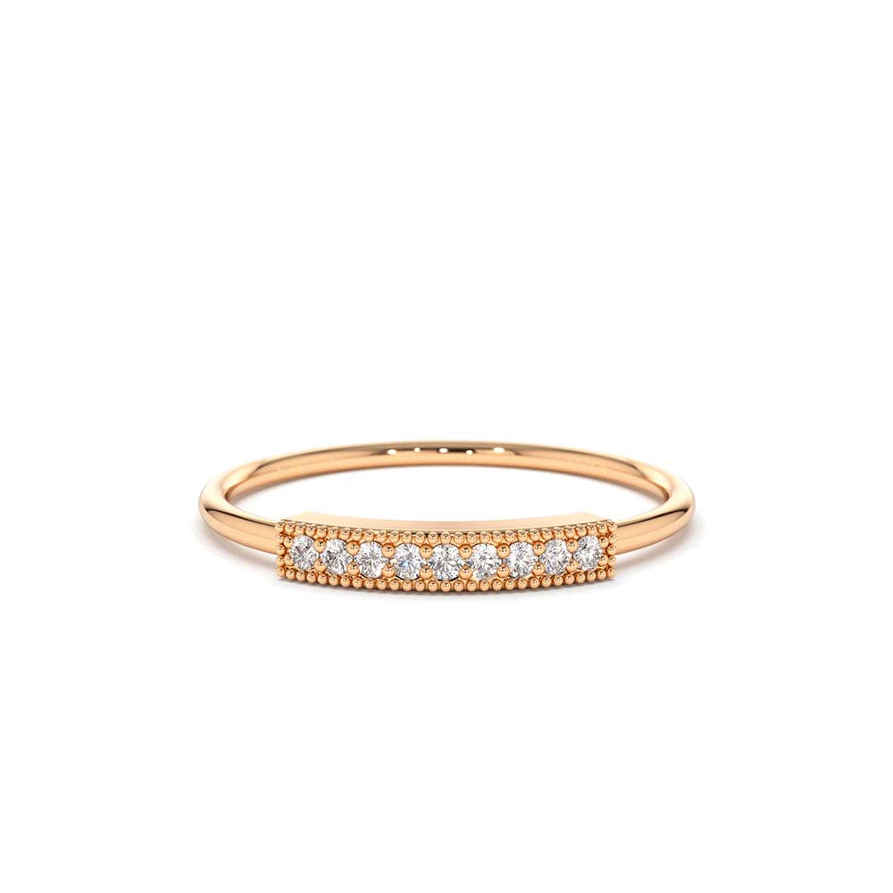 14K Gold Single Row Pave Diamond Ring - view 2
