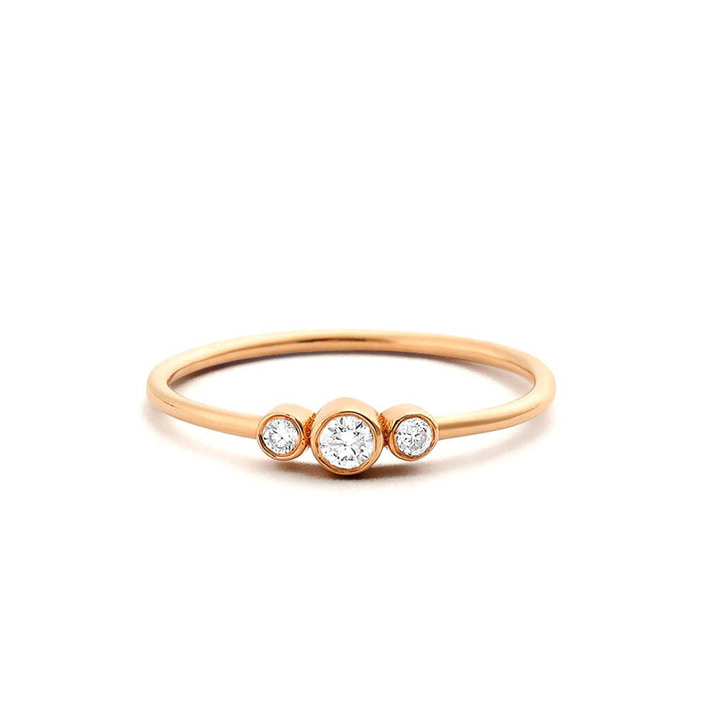 14K Three Stone Diamond Ring - view 2