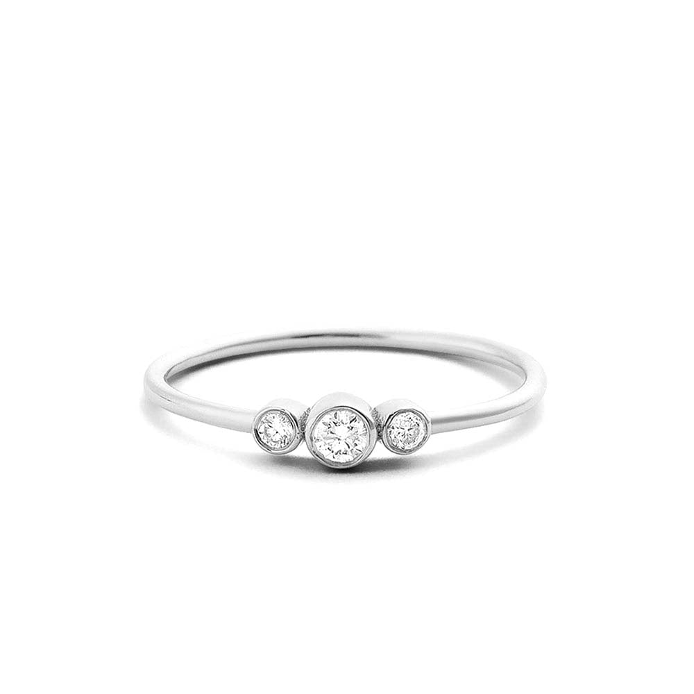 14K Three Stone Diamond Ring - view 3