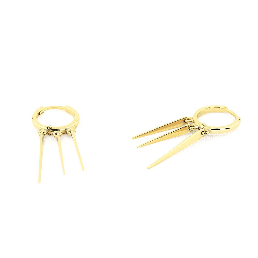 14K Gold Drop Trendy Spike Earrings by Orlina Fine