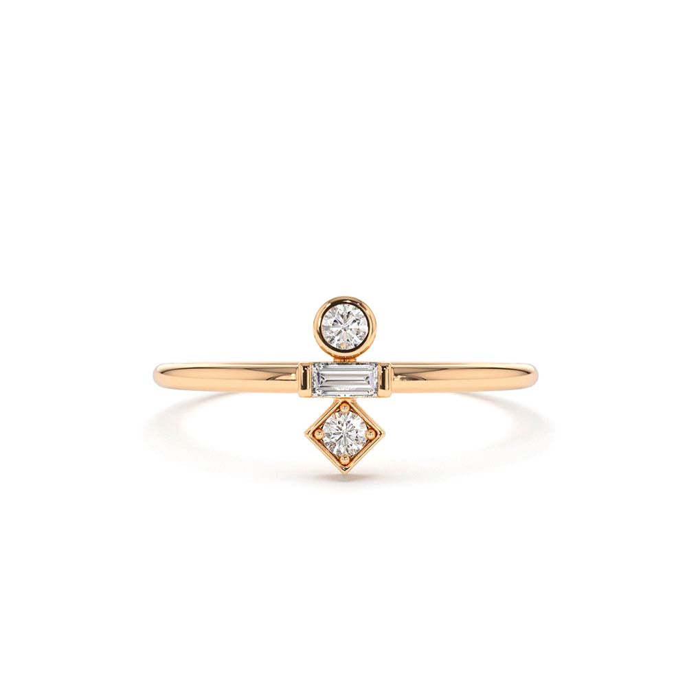 14K Gold Baguette and Round Cut Diamond Ring - view 2