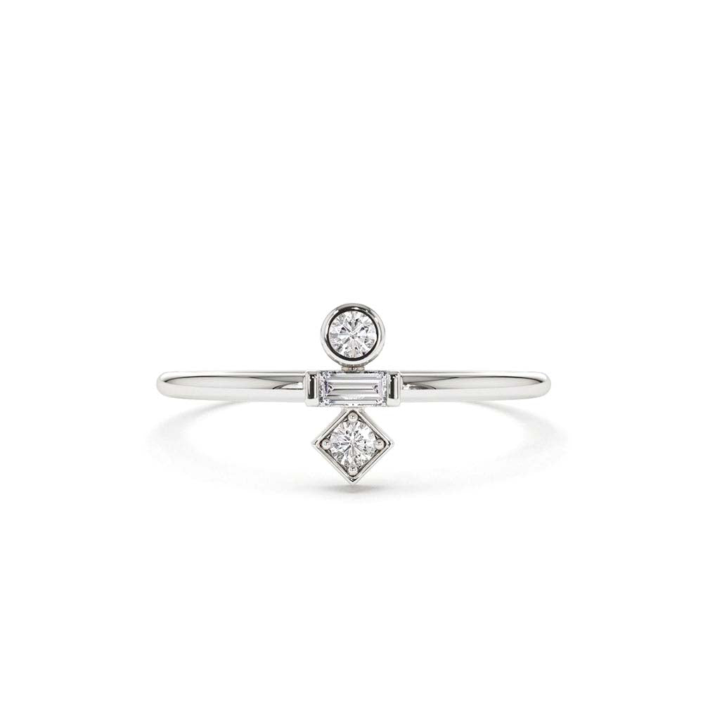 14K Gold Baguette and Round Cut Diamond Ring - view 3