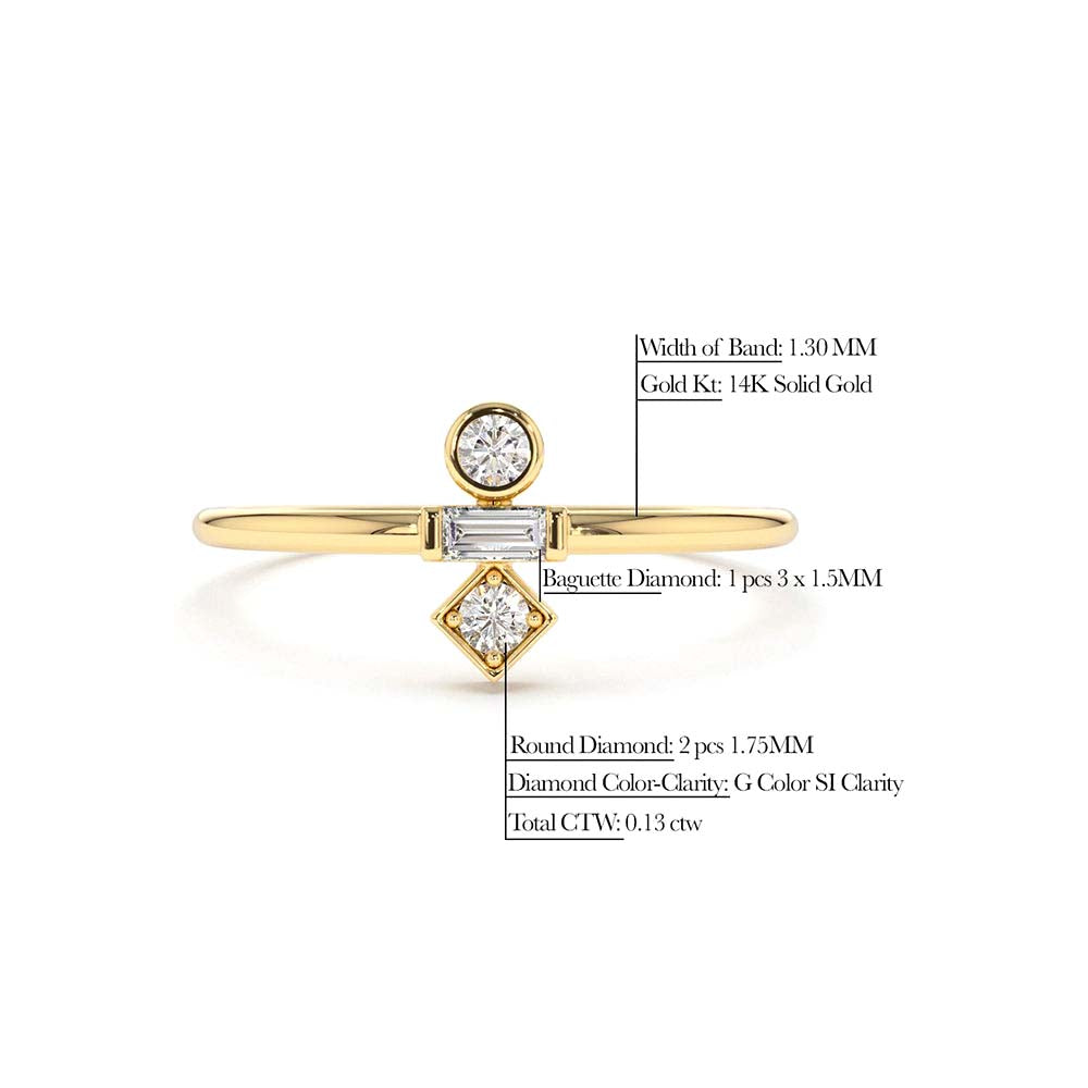 14K Gold Baguette and Round Cut Diamond Ring - view 4