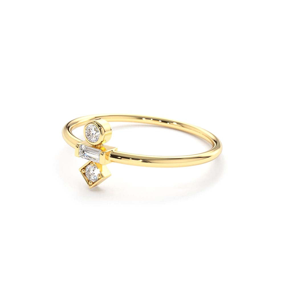 14K Gold Baguette and Round Cut Diamond Ring - view 5
