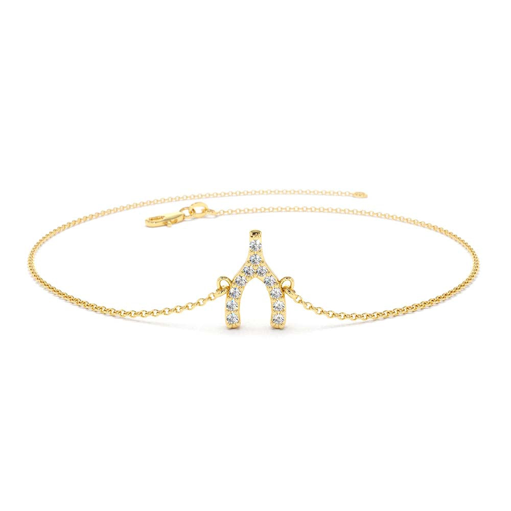14K Diamond Wishbone Charm Bracelet by Orlina Fine