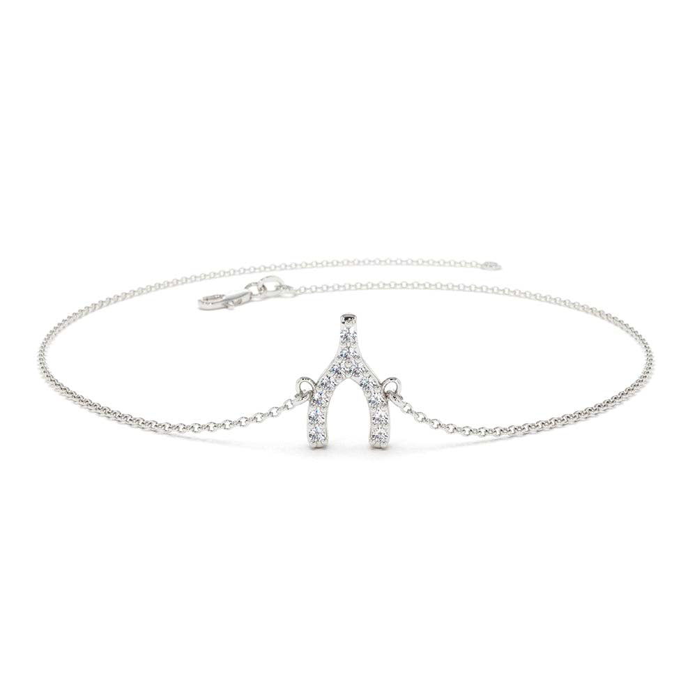 14K Diamond Wishbone Charm Bracelet - view 3