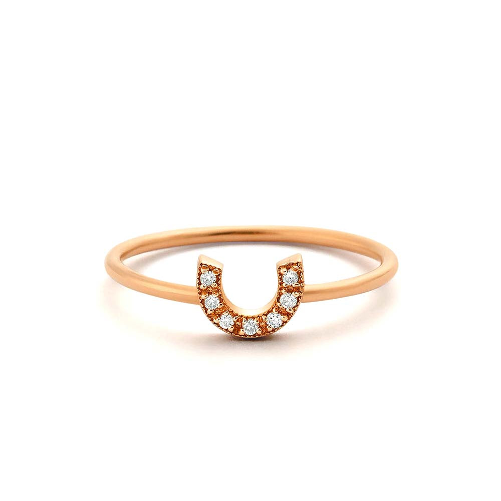 14K Horseshoe Ring with Round Cut White Diamonds - view 2