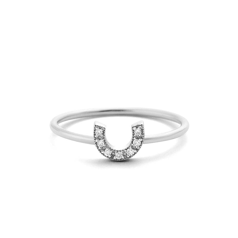14K Horseshoe Ring with Round Cut White Diamonds - view 3