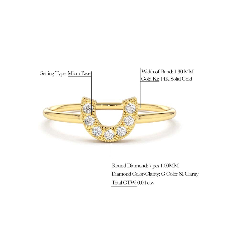 14K Horseshoe Ring with Round Cut White Diamonds - view 4