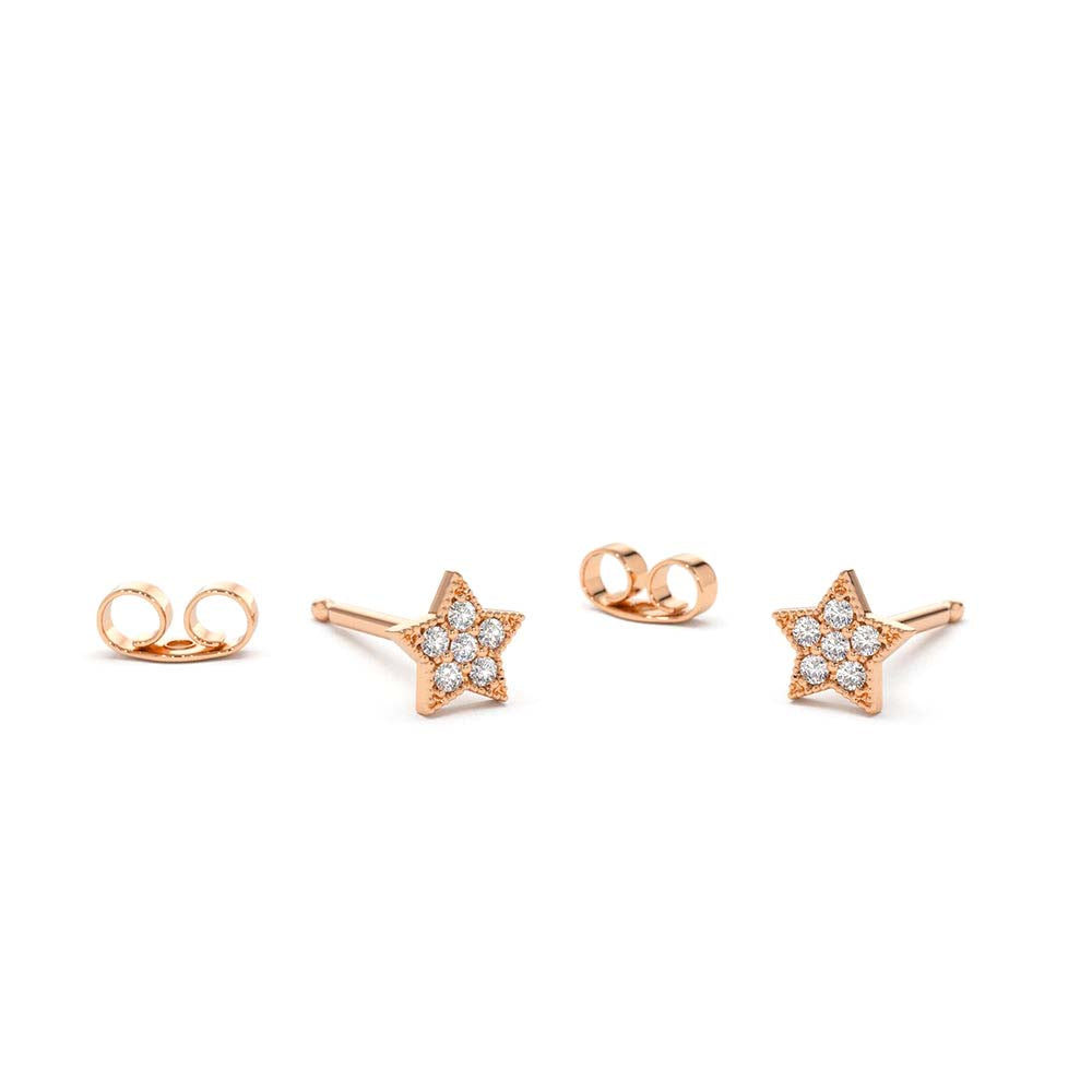 14K Gold Tiny Diamond Star Studs - view 2