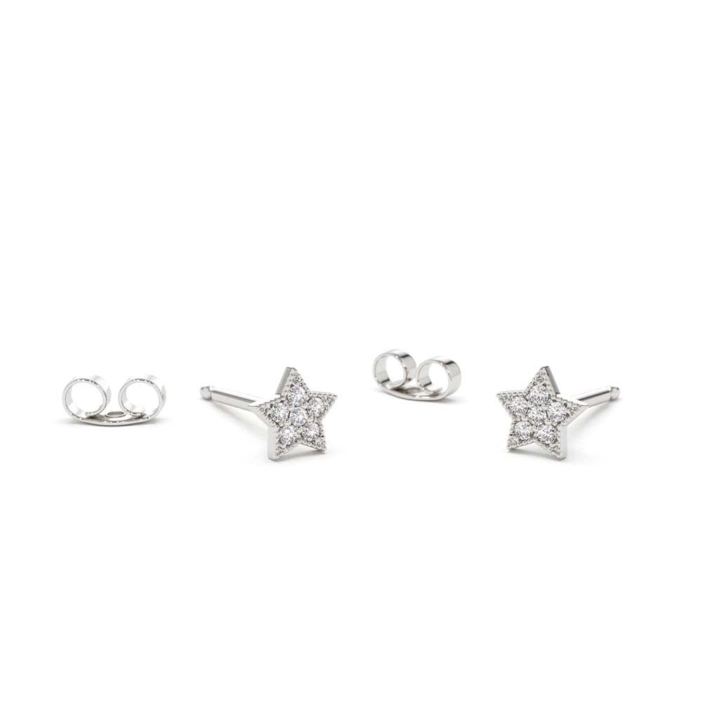 14K Gold Tiny Diamond Star Studs - view 3