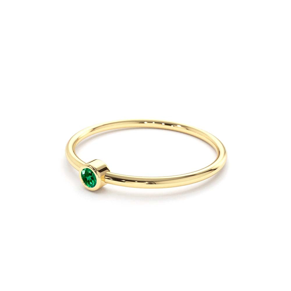 14K Gold Solitaire Emerald Gemstone Ring - view 2