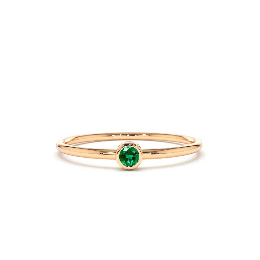 14K Gold Solitaire Emerald Gemstone Ring - view 3