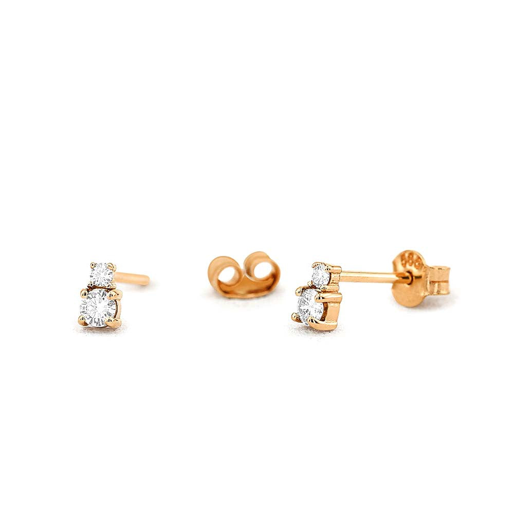 14K Gold Double Diamond Studs - view 2