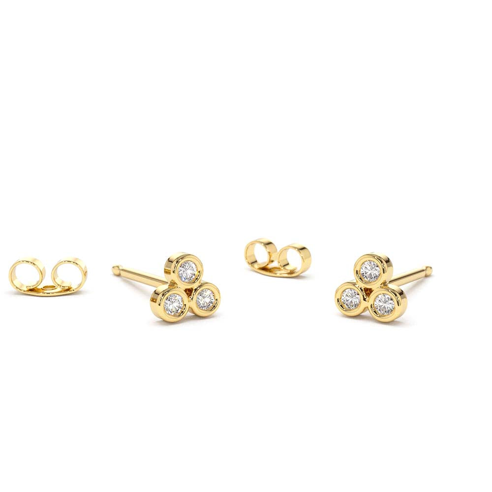 14K Gold Dainty Round Cut Diamond Trio Stud Earring by Orlina Fine