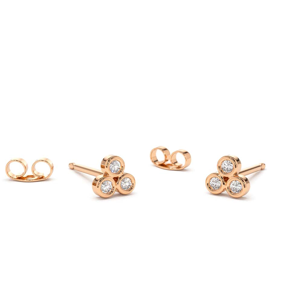 14K Gold Dainty Round Cut Diamond Trio Stud Earring - view 2