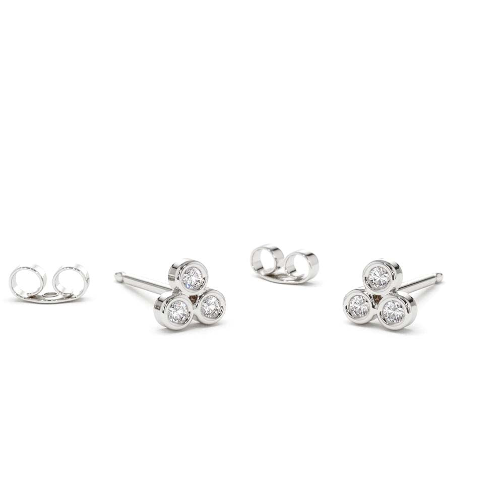 14K Gold Dainty Round Cut Diamond Trio Stud Earring - view 3