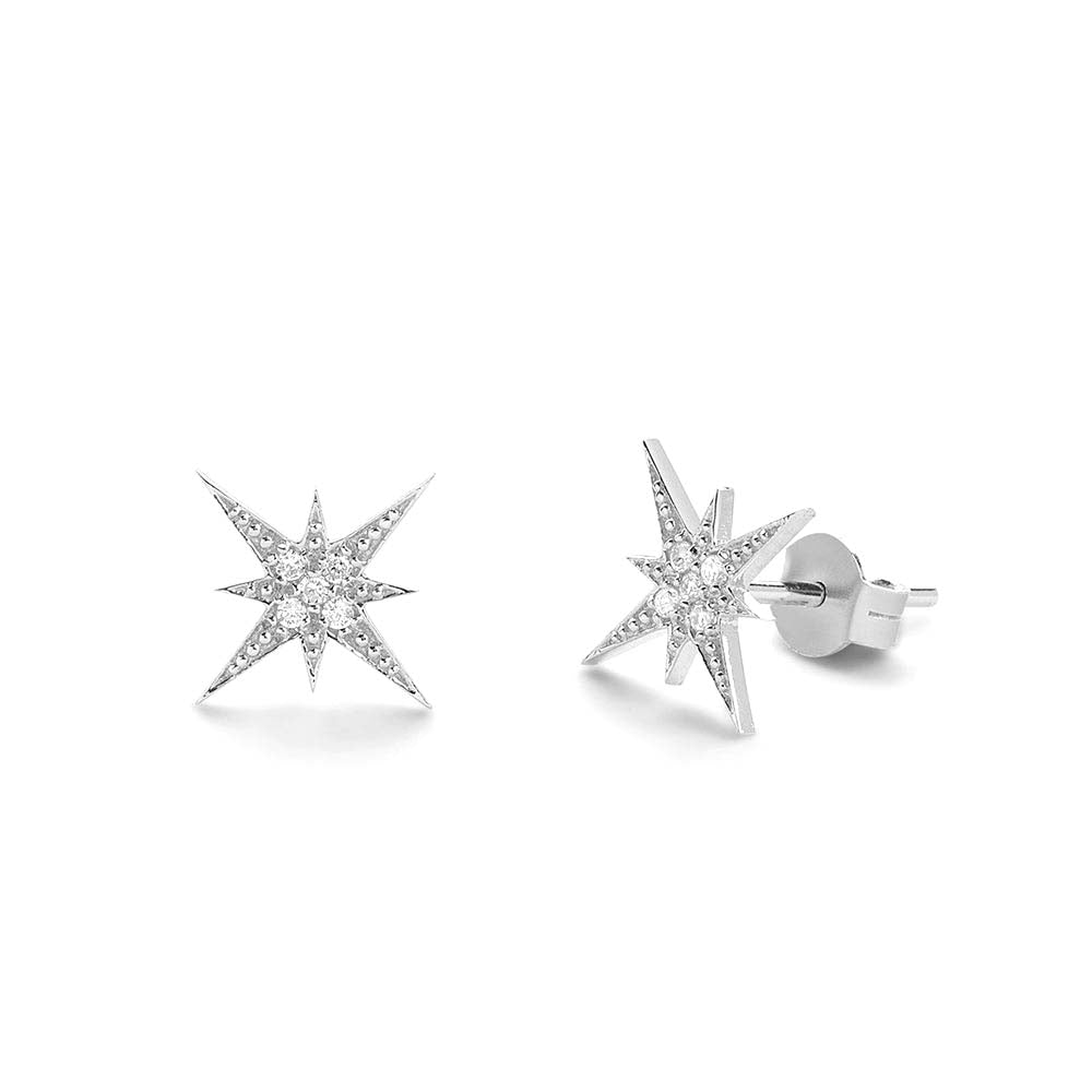 14K Gold Starburst Diamond Earrings - view 3