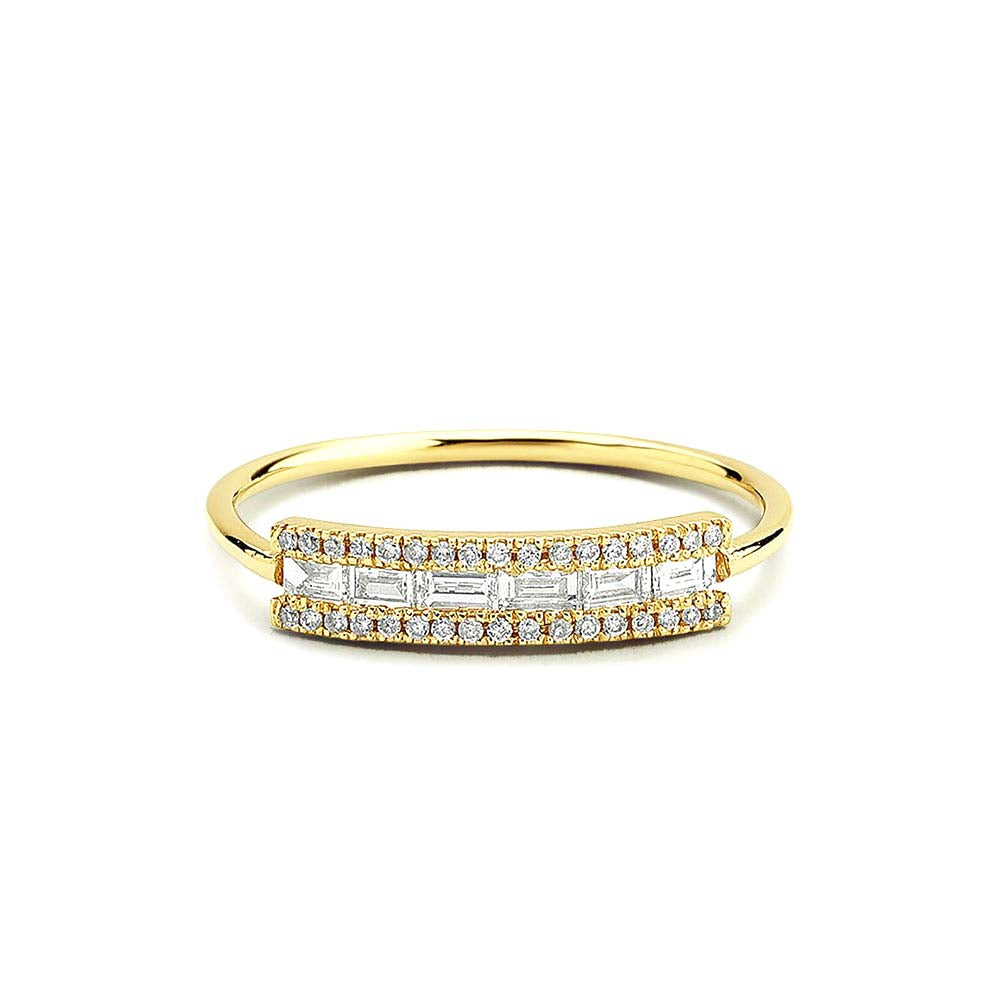 14K Gold Horizontal Baguette Diamond Ring by Orlina Fine