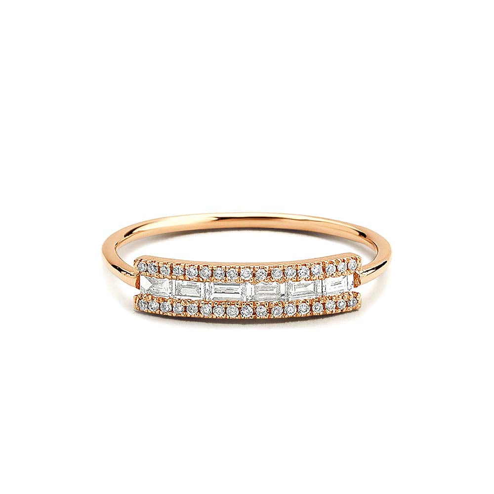 14K Gold Horizontal Baguette Diamond Ring - view 2
