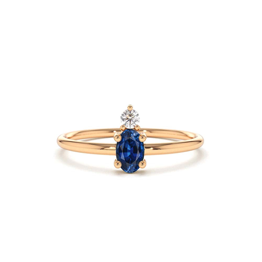 14K Gold Oval Sapphire and Diamond Ring - view 2