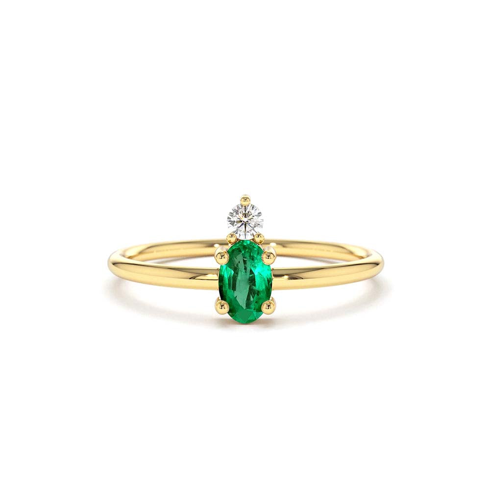 14K Gold Oval Emerald and Diamond Ring by Orlina Fine