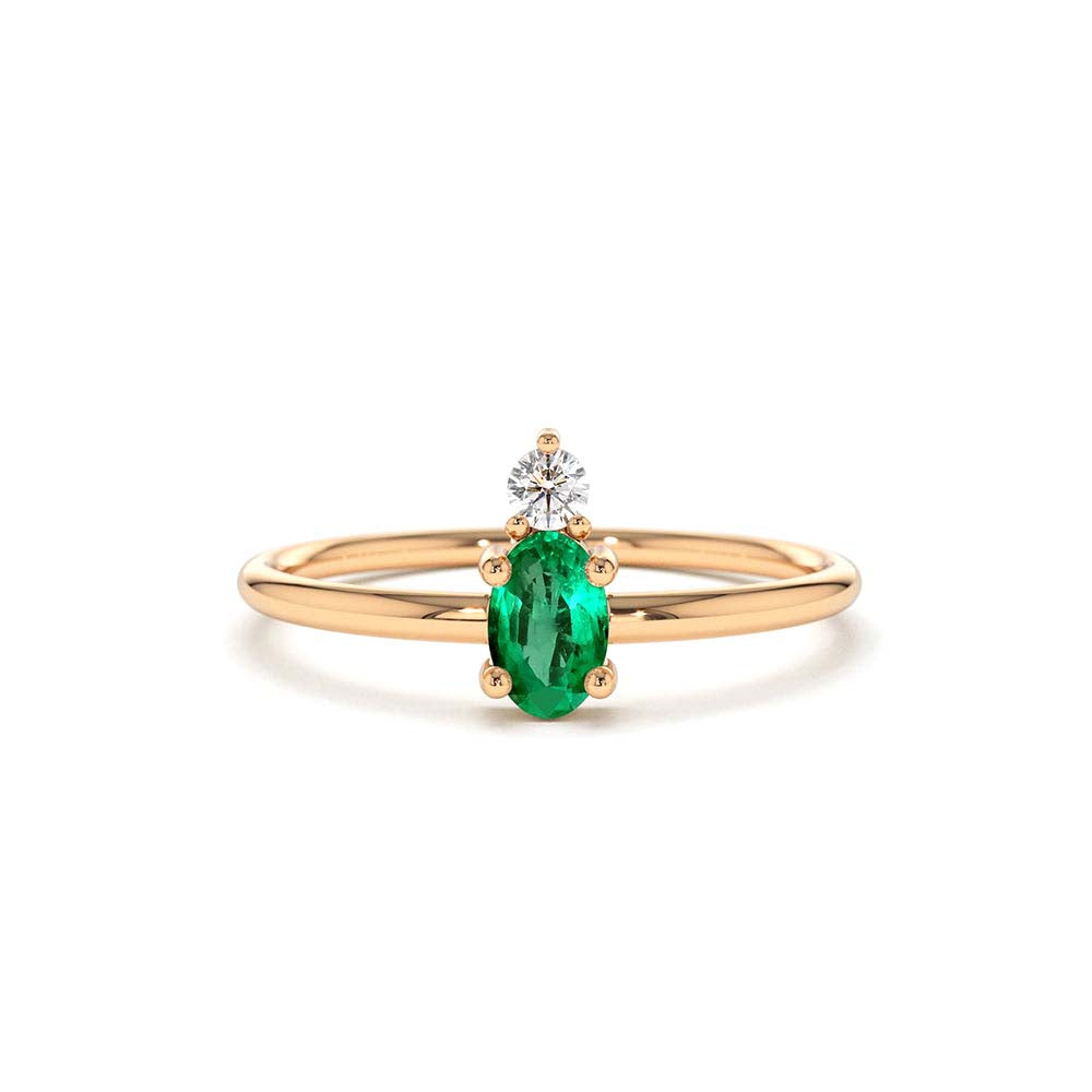 14K Gold Oval Emerald and Diamond Ring - view 2