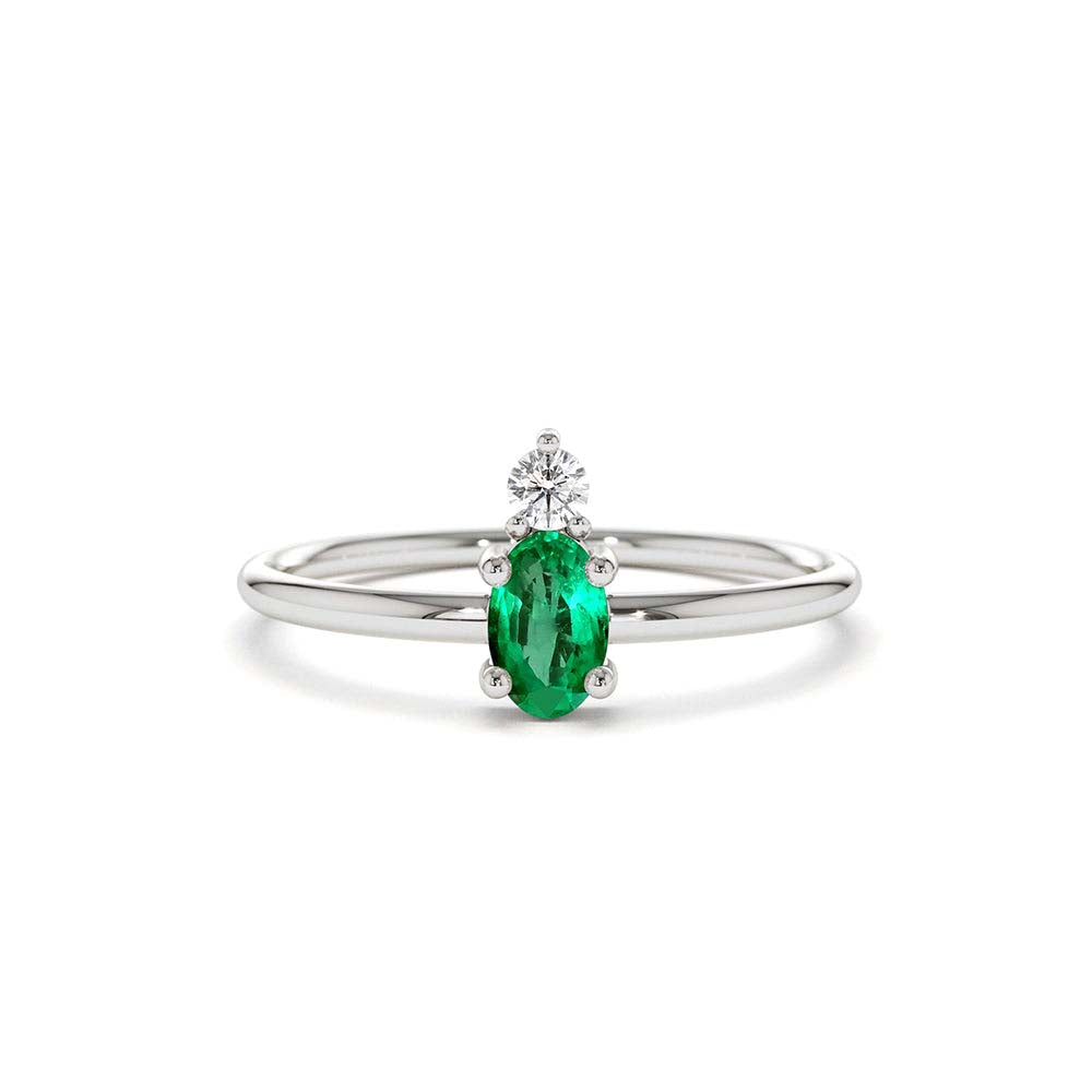 14K Gold Oval Emerald and Diamond Ring - view 3