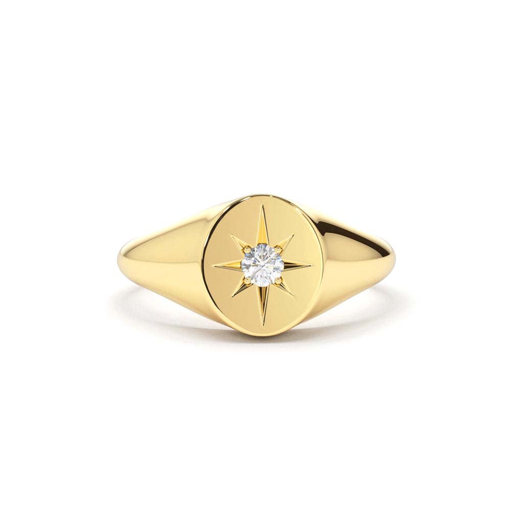 14K Gold Starburst Diamond Signet Ring by Orlina Fine