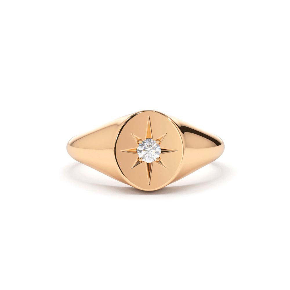 14K Gold Starburst Diamond Signet Ring - view 2