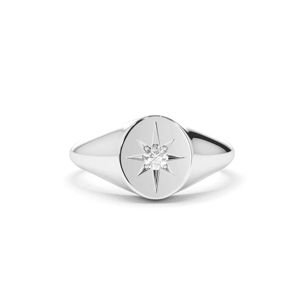 14K Gold Starburst Diamond Signet Ring - view 3