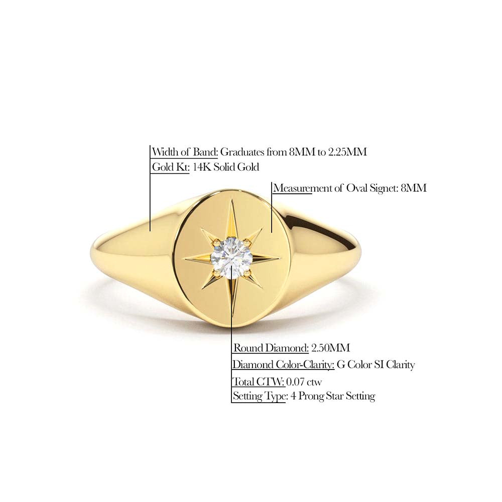 14K Gold Starburst Diamond Signet Ring - view 4