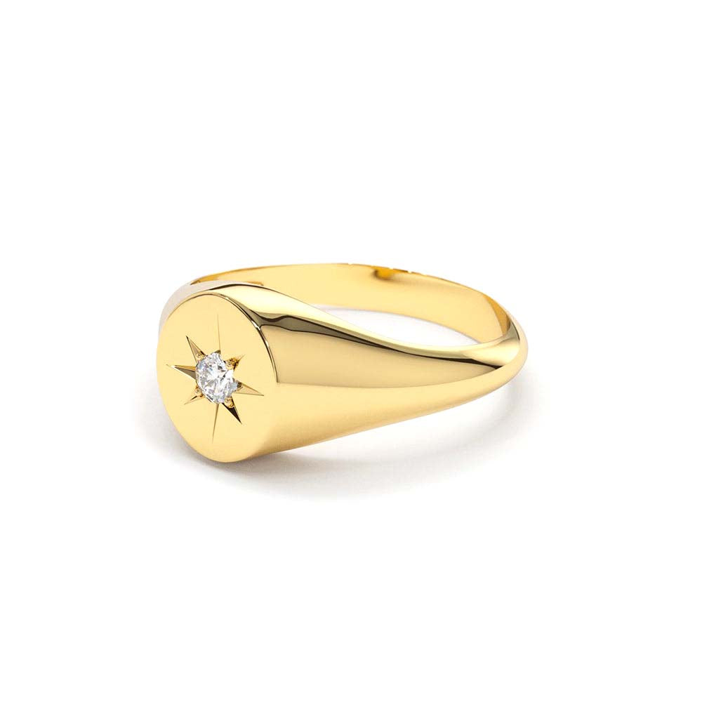 14K Gold Starburst Diamond Signet Ring - view 5