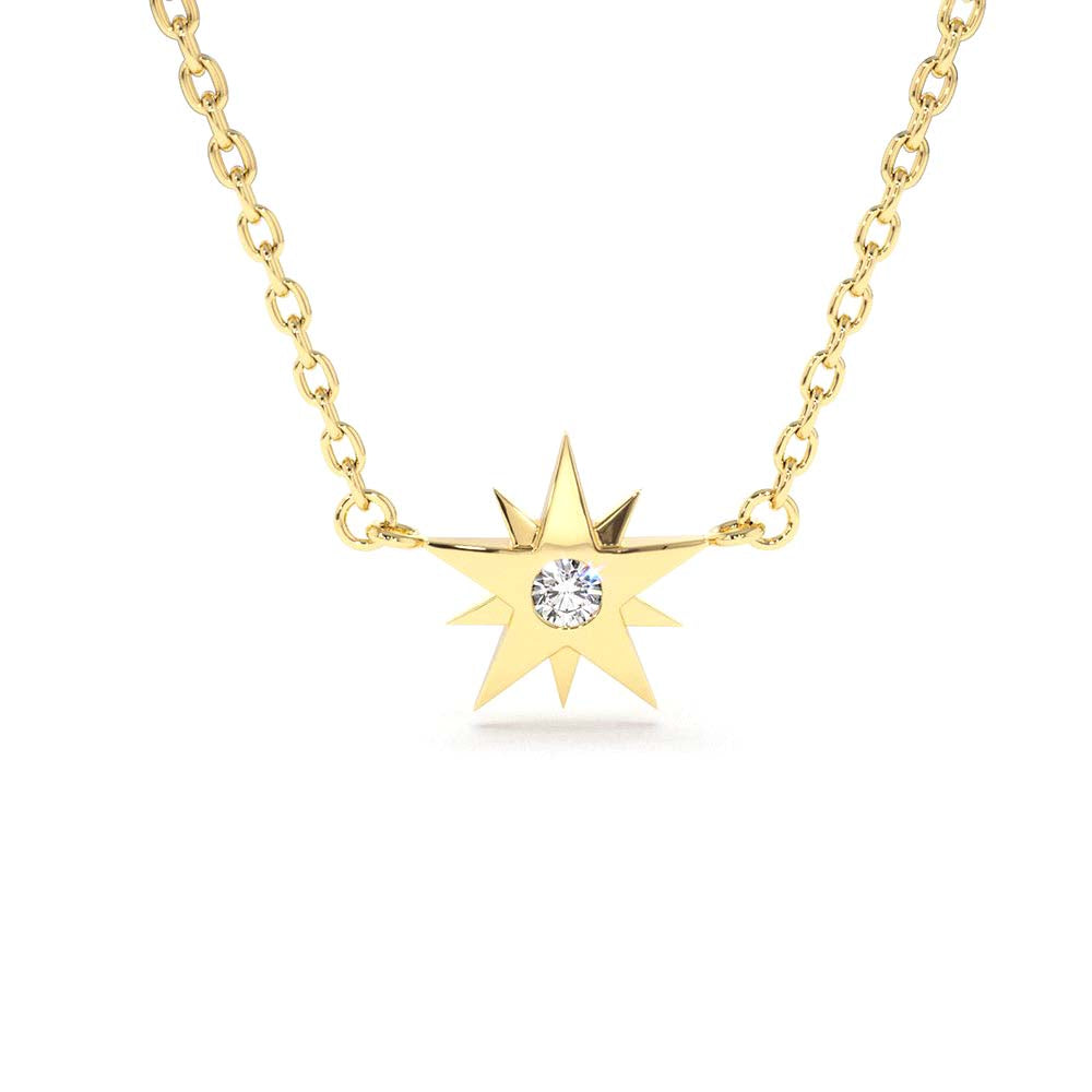 14K Gold Single Diamond Star Necklace by Orlina Fine