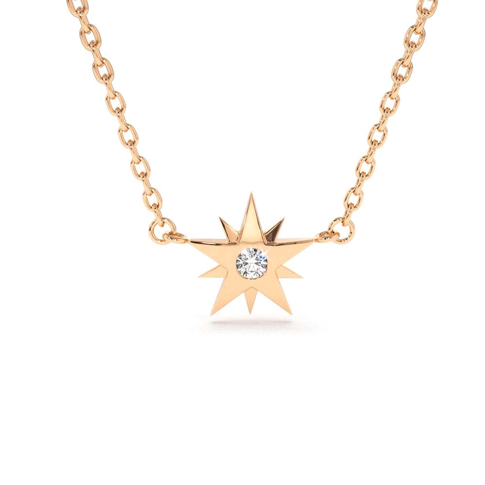 14K Gold Single Diamond Star Necklace - view 2