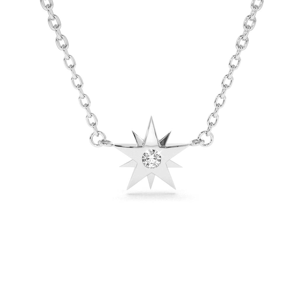 14K Gold Single Diamond Star Necklace - view 3