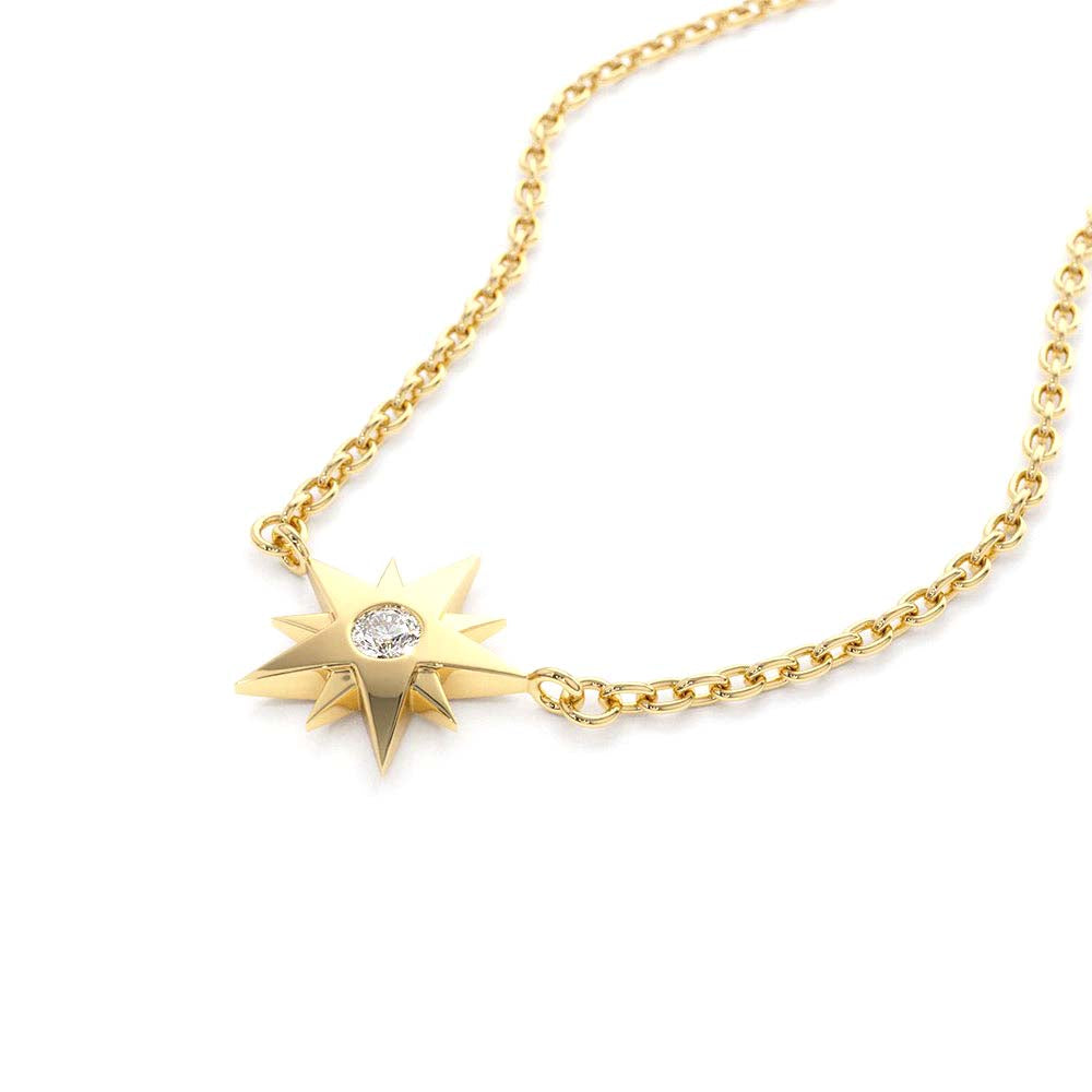 14K Gold Single Diamond Star Necklace - view 4