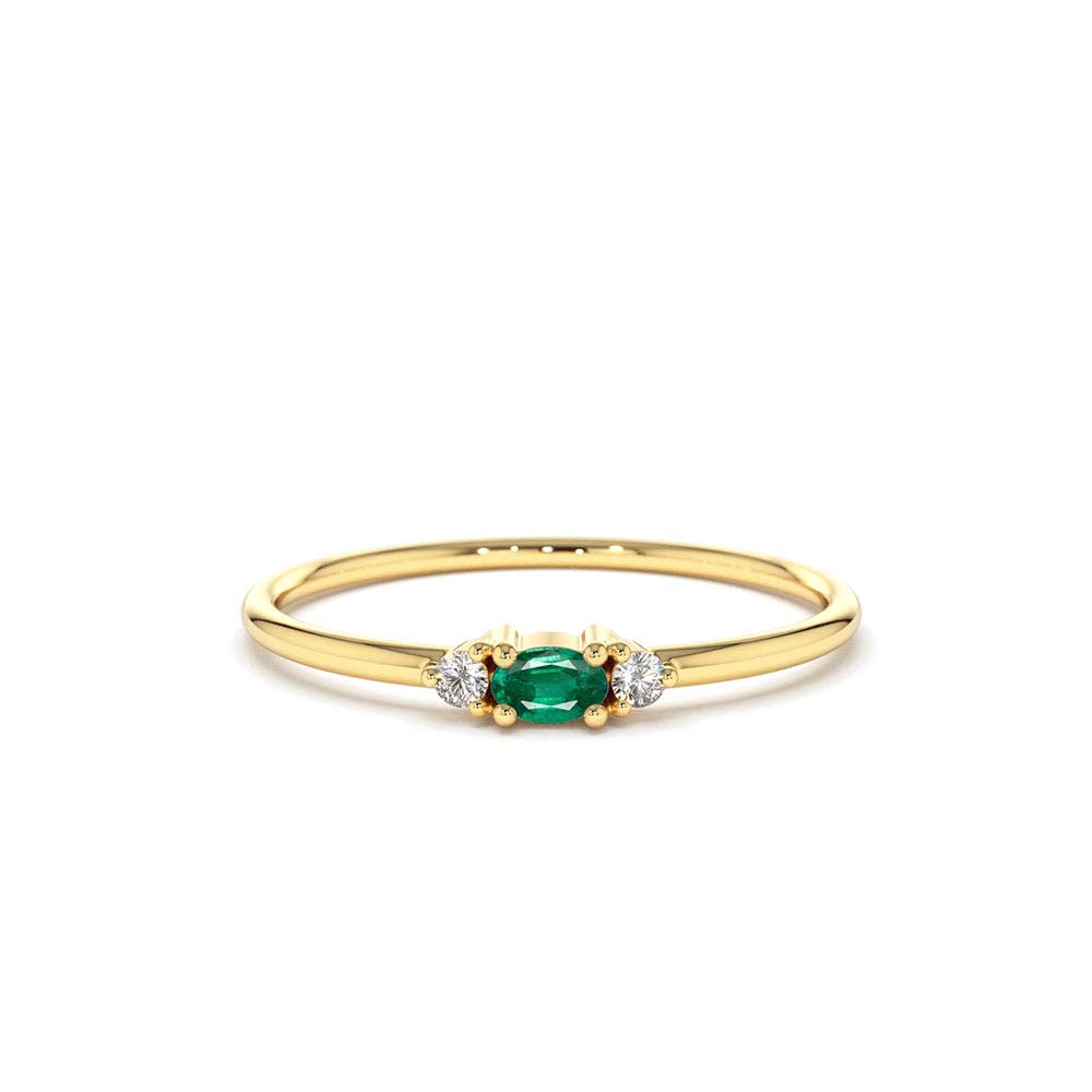14K Mini Oval Emerald Ring with Diamonds by Orlina Fine