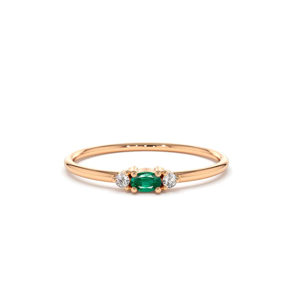 14K Mini Oval Emerald Ring with Diamonds - view 2