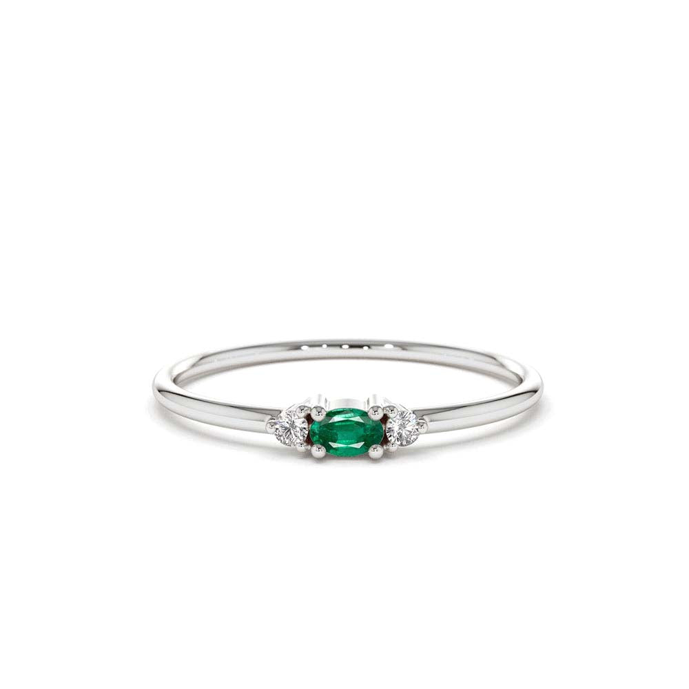14K Mini Oval Emerald Ring with Diamonds - view 3