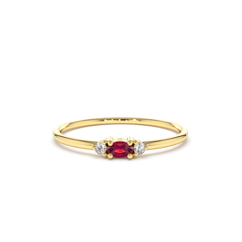 14K Mini Oval Ruby Ring with Diamonds by Orlina Fine