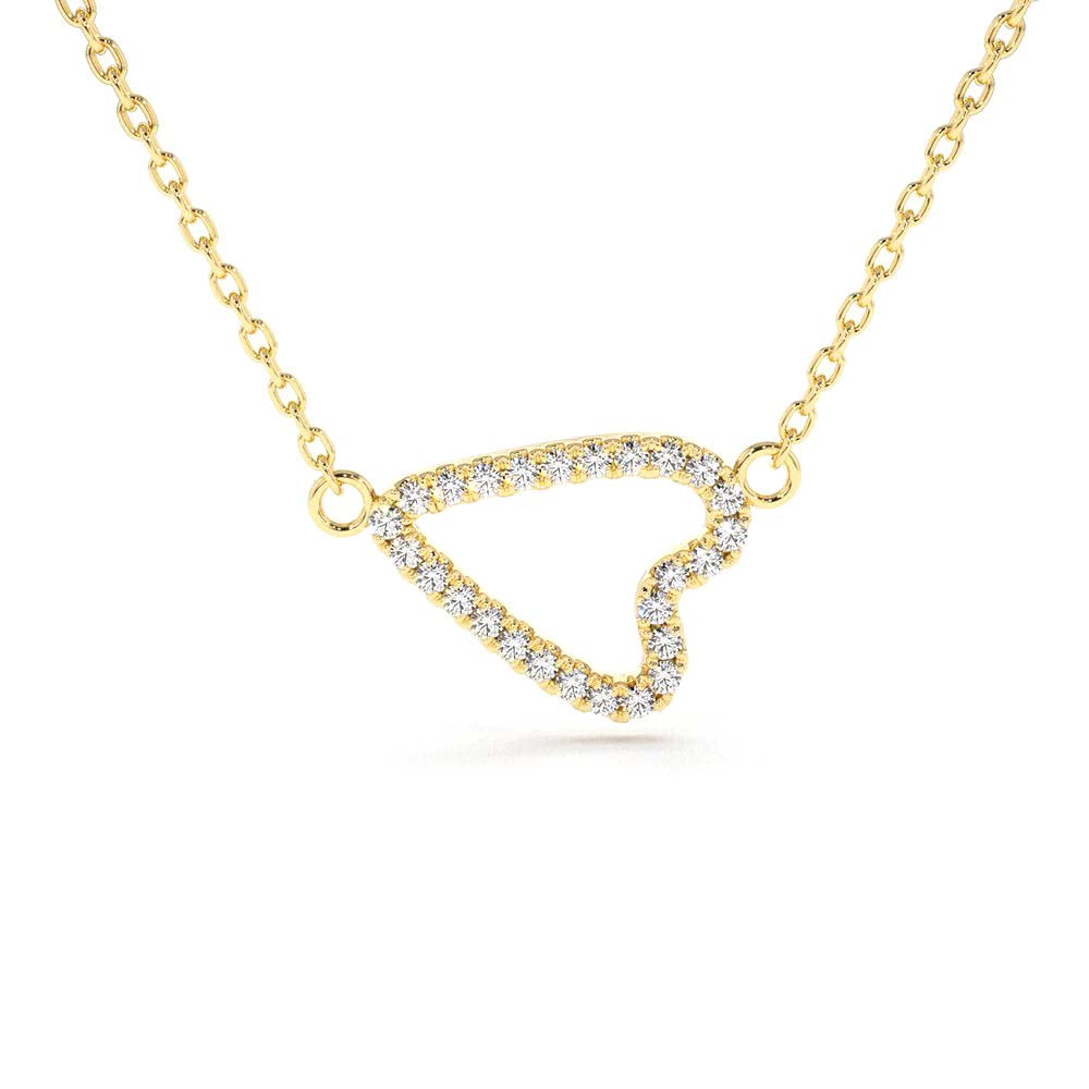 14K Gold Sideways Diamond Heart in Micro Pave Setting by Orlina Fine