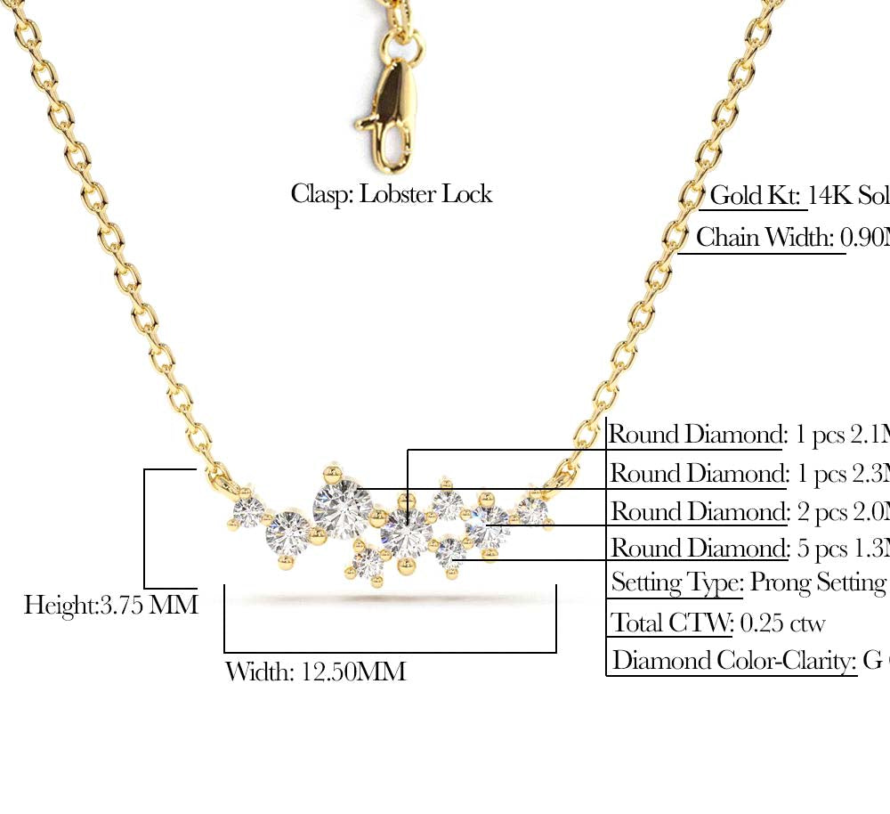 14K Gold Nine Diamond Cluster Necklace - view 2