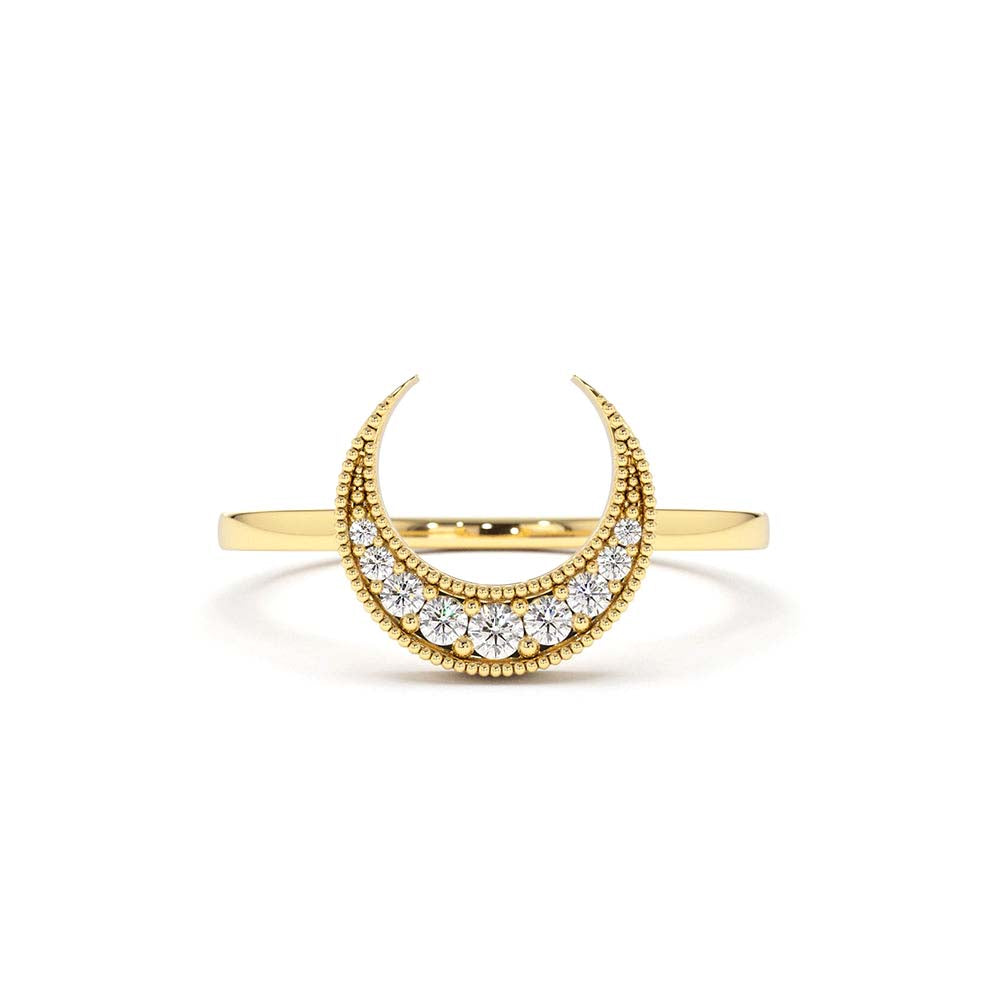 14K Gold Crescent Moon Diamond Ring by Orlina Fine