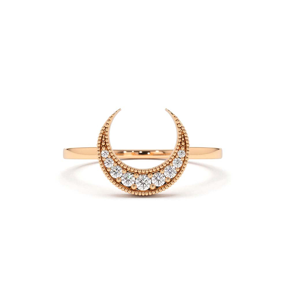 14K Gold Crescent Moon Diamond Ring - view 2